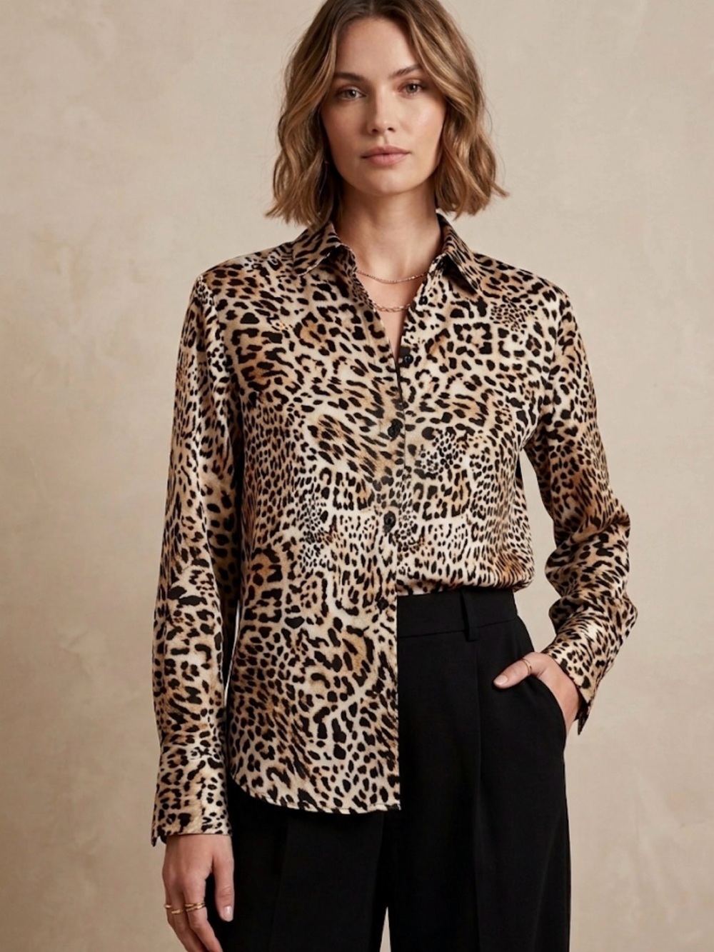 Madison d’ Amelie Leopard Print Button-Down Shirt long sleeves size Xs
